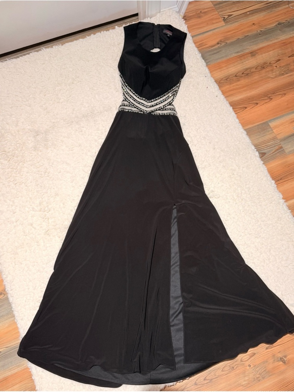 Blondie Nites Black Sleeveless Beaded Waist Evening Gown - Amazing Prom Dress